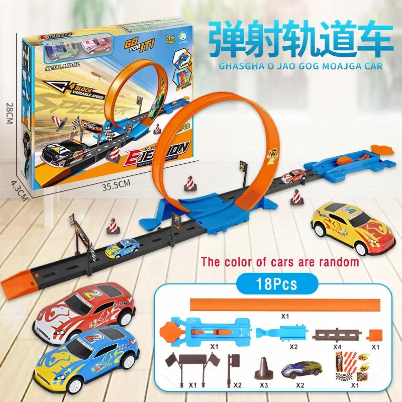 Stunt Speed Double Competition Car Wheels Model Racing Track DIY Assembled Rail Kits Catapult Vehicle Boy Toys For Children Gift