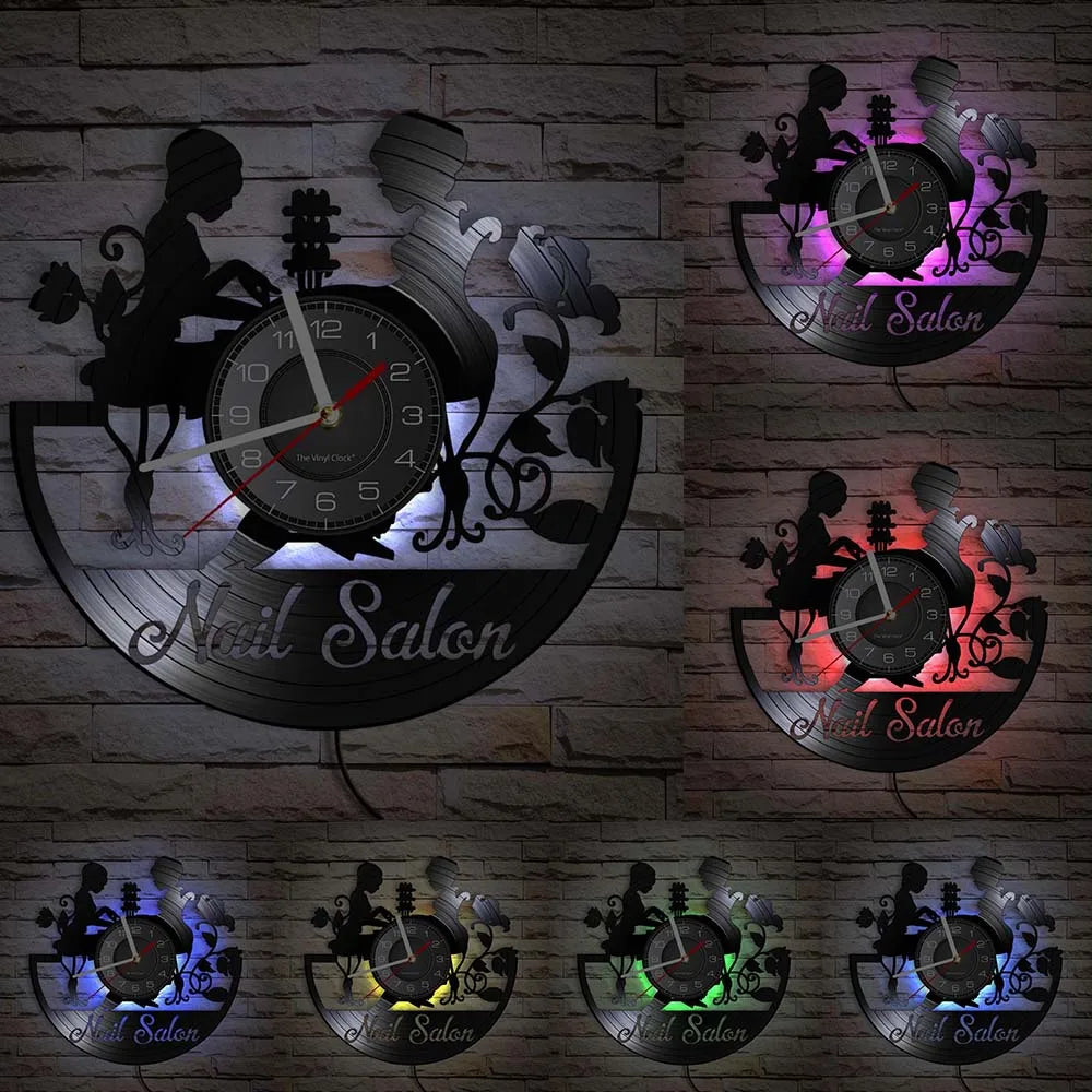 Manicure Design Wall Clock Fashion Beauty Store Wall Art Salon Vinyl Record Wall Clock Beauty Home Decor Gift For Her