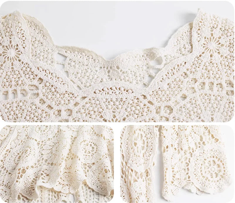 Knitted Beach Bikini Swimsuit Smock Dress Bikini Cover Up Pullover Boho Crochet Blouse Tops Women Tunic Robe Holiday Travel Wear