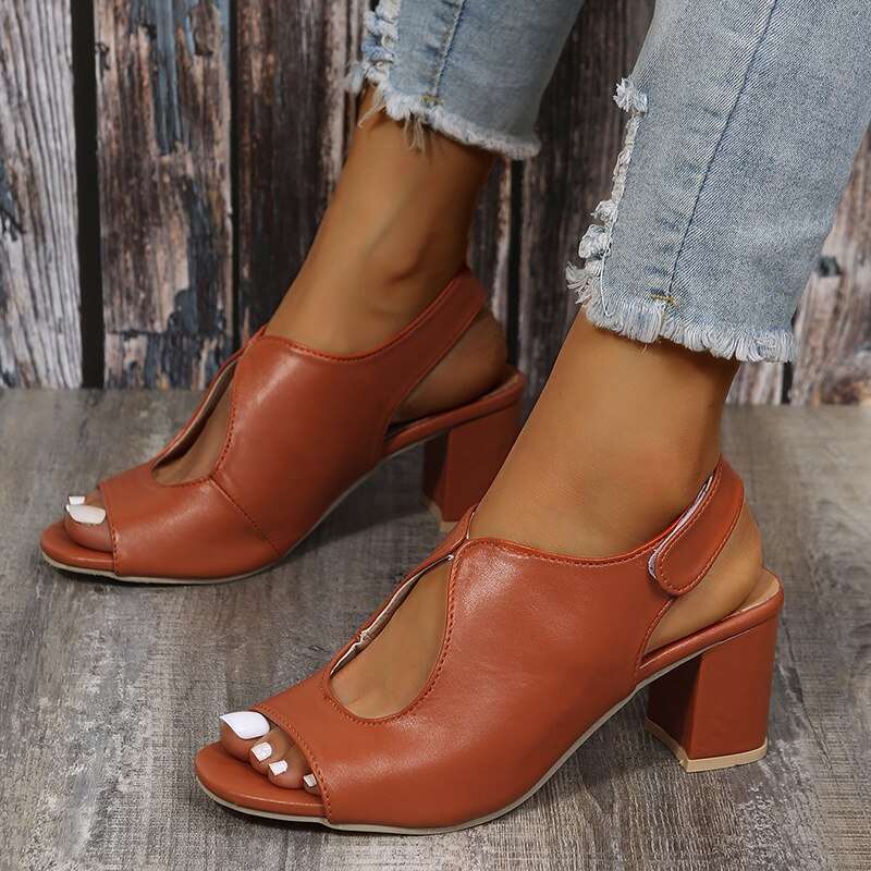 Summer New Sexy Beach Fish Mouth Sandals Fashion Hollow Thick Heels High Casual Open Toe Trend Women Shoes Plus Size 35~43