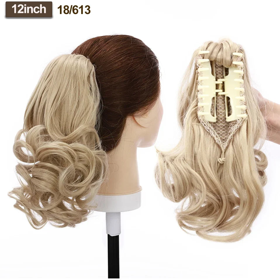 BENEHAIR Fake Ponytail Claw On Ponytail Long Wavy Clip In Hair Extension Hair Synthetic Hairpiece For Women Pony Tail Fake Hair