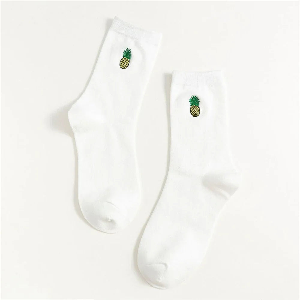 INS Girls Embroidery Cute Cartoon Fruit Avocado Banana Cherry Peach Kiwi Pineapple Socks Japanese Korean Funny Sokken Dropship