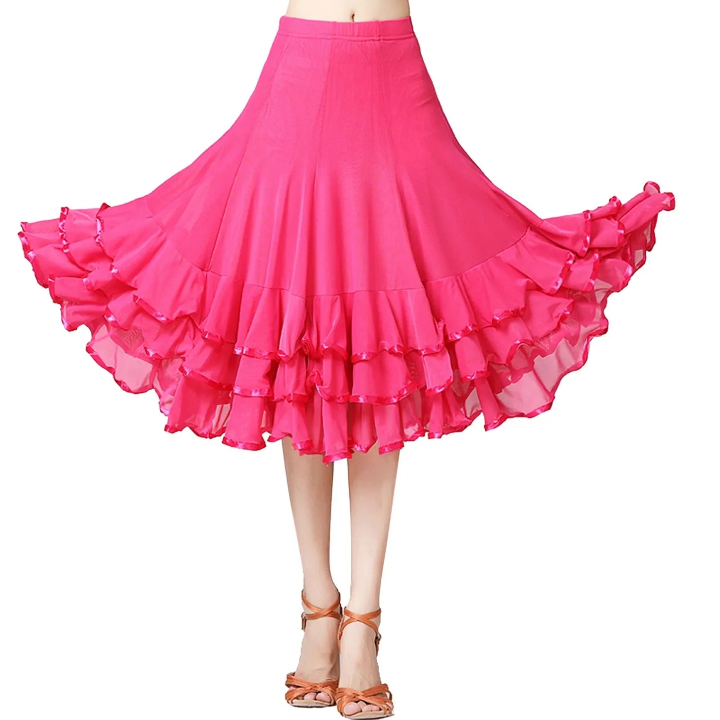 Womens Large Swing Lace Skirt Slim Wasit Dancing Ballroom Practice Lace Skirt Female Performance Skirt Women Clothing Faldas