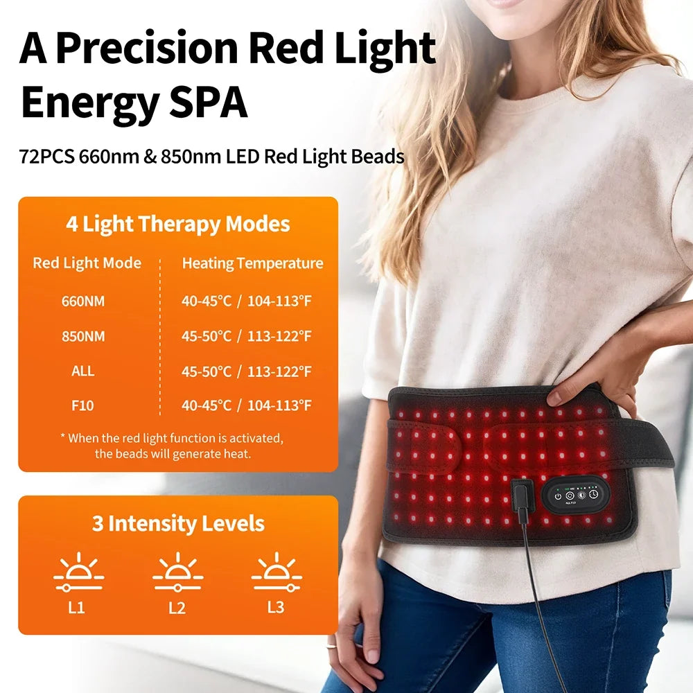 72 LEDs Red Light Therapy Pad Home Use 660nm 850nm Near Infrared Waist Massager Belt for Back Abdomen Leg Muscle Relaxation Wrap