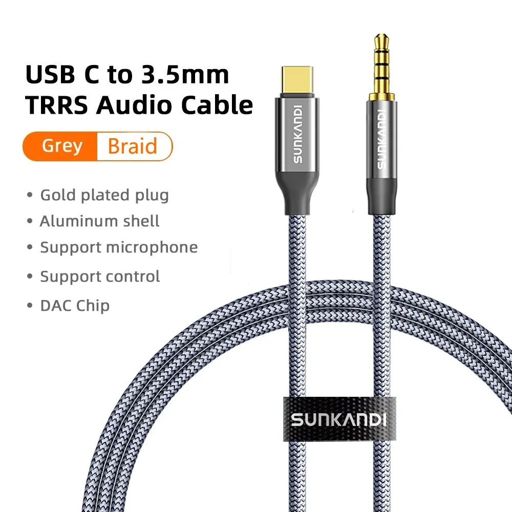SUNKANDI USB C to Aux 3.5mm Car Audio Cable TRRS Male Headphone Cord HiFi DAC,support Mic , TRRS for iPhone 17,Galaxy S26