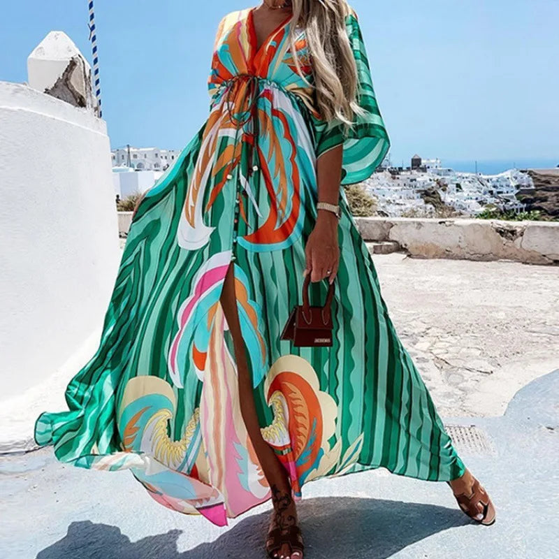 Women's Sexy V-neck Strap Single Breasted Beach  Women's Dress