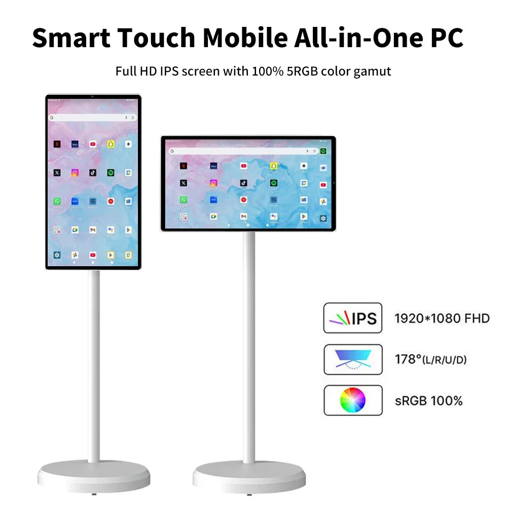 21.5 24 32 Inch Portable Touch Screen Smart TV Android Watch Video Full Swivel Mobile TV Mini Portable Digital TV for Travel