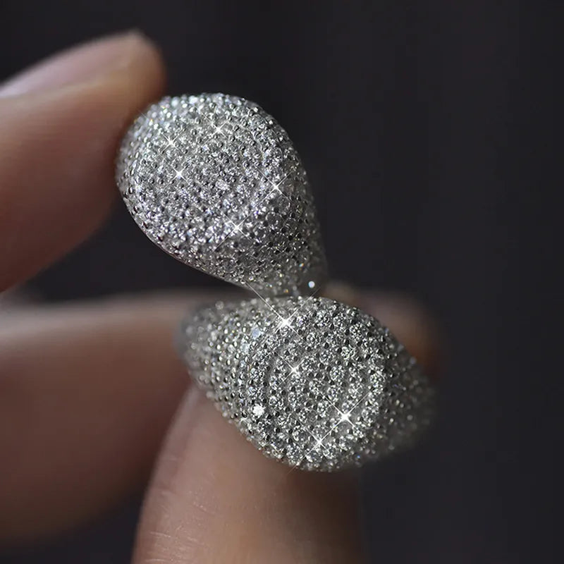 Knobspin S925 Sterling Silver 18k White Gold Plated Full Diamonds Sparkling Rings For Women Men Party Fine Jewelry