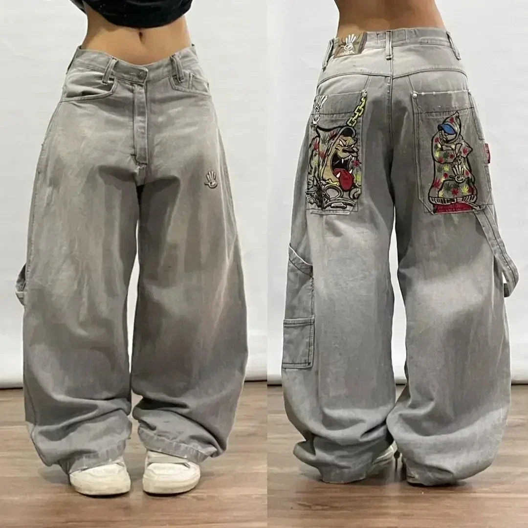 Street Y2K New Fashion Straight Loose Jeans Women Harajuku Casual Joker Low Waist Slim Mopping Wide-leg Pants Couple Punk Jeans