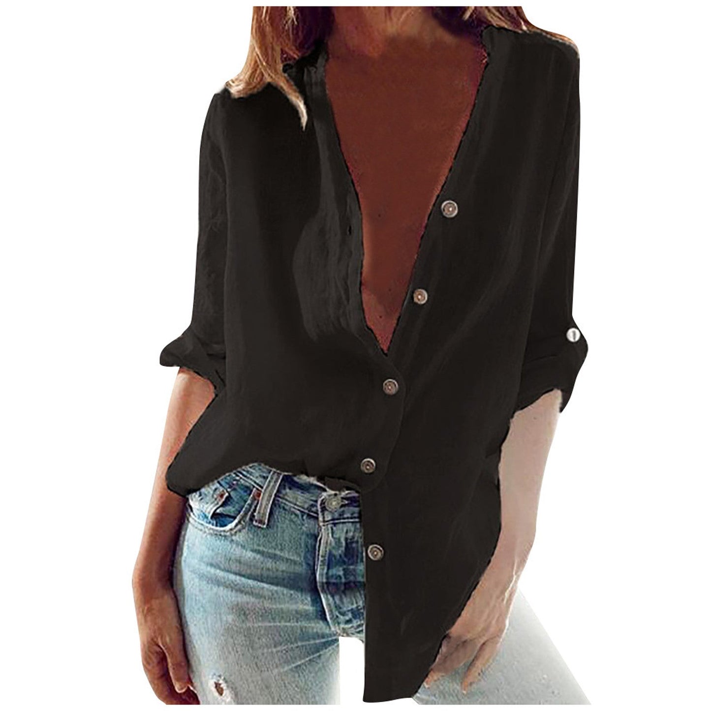 S-5XL Oversized Autumn Cotton Linen Shirt Fashion Button Up Women Shirts White Casual Loose Tops Solid Rollable Sleeve Top Blusa