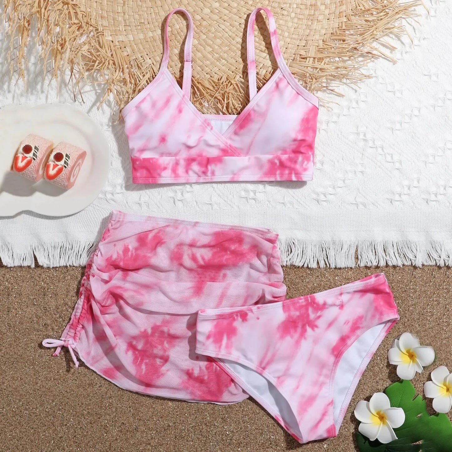 Girls 3pack Tie Dye Print Bikini Sets Kids Swimsuit & skirts 7-14 Years Children's Swimwear 2024 Teens Child Girl Bathing Suit