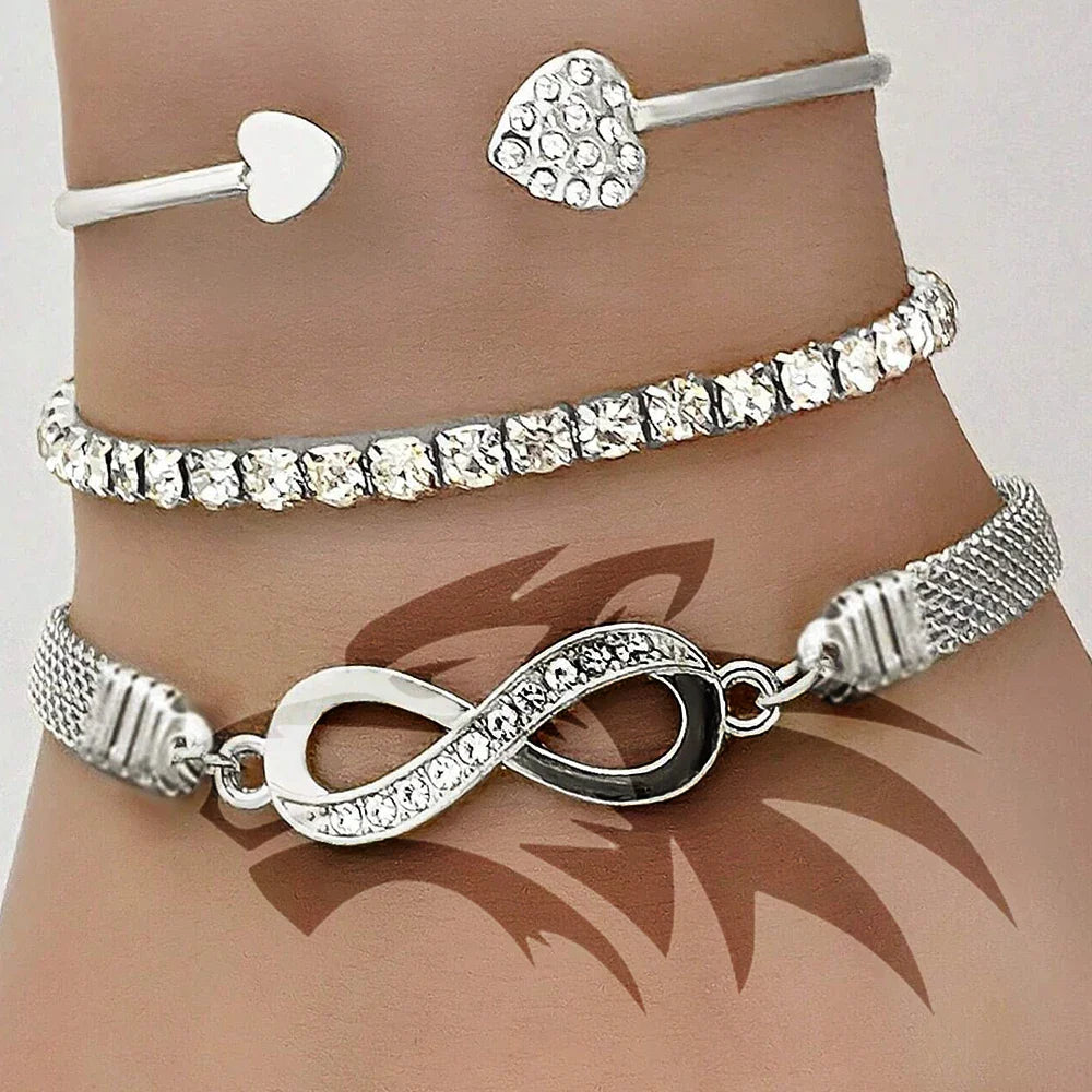 3 Piece Women's Bracelet Silver Retro Personality Fried Dough Twists Bracelet Imitation Gem Exaggerated Punk Bracelet Accessorie