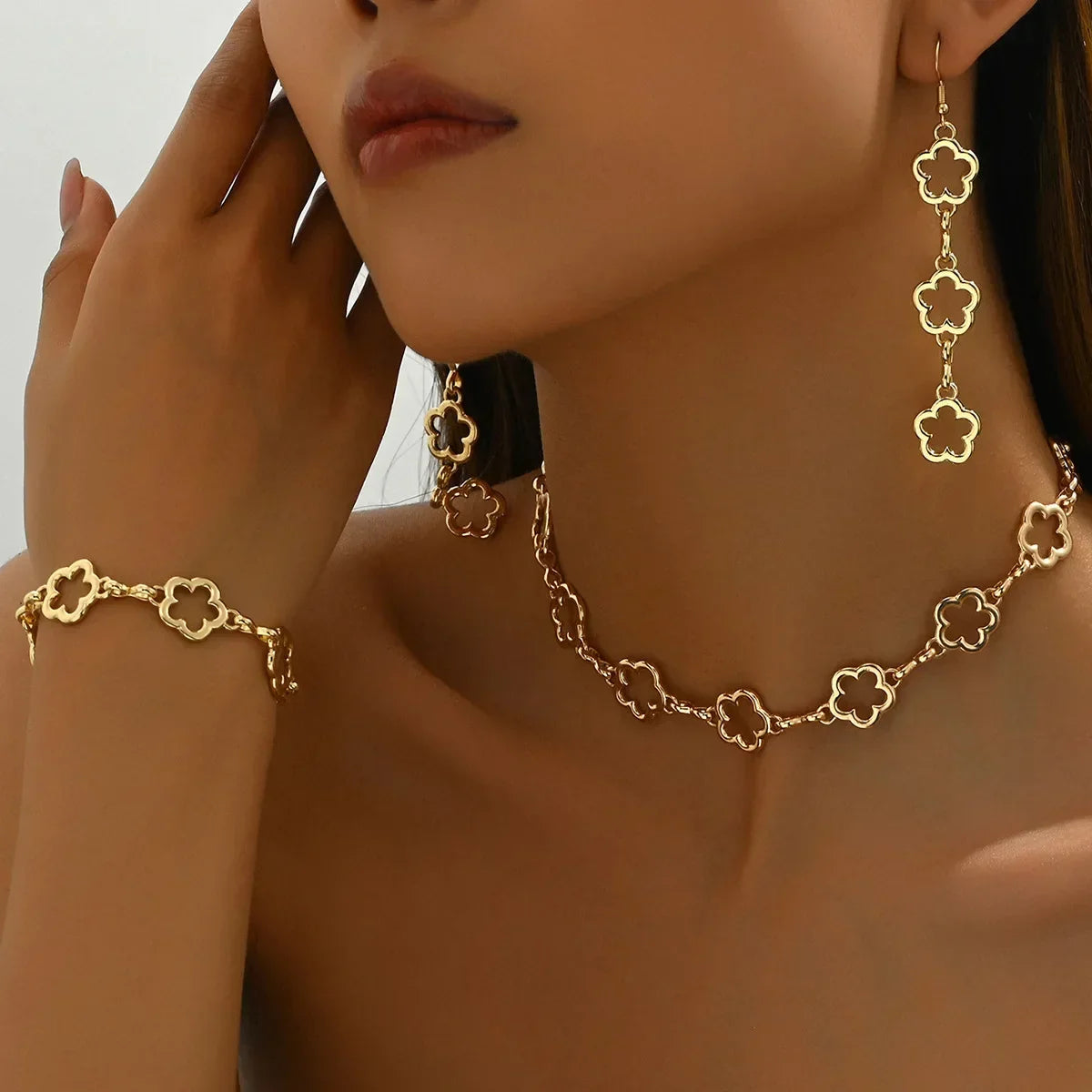 Minority Japanese Korean style women's bracelet jewelry set Mori Mori plum flower design long necklace fringe earrings