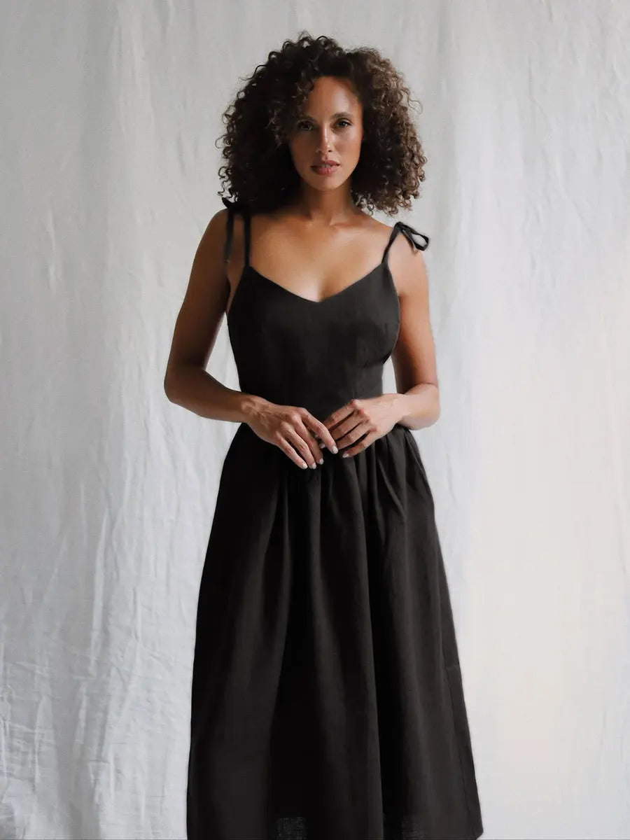 Bornladies Spring Summer Beach Style Women Dress Vintage Loose A-line Sling Dress Sexy Hot Girl 100% Cotton V-neck Dress