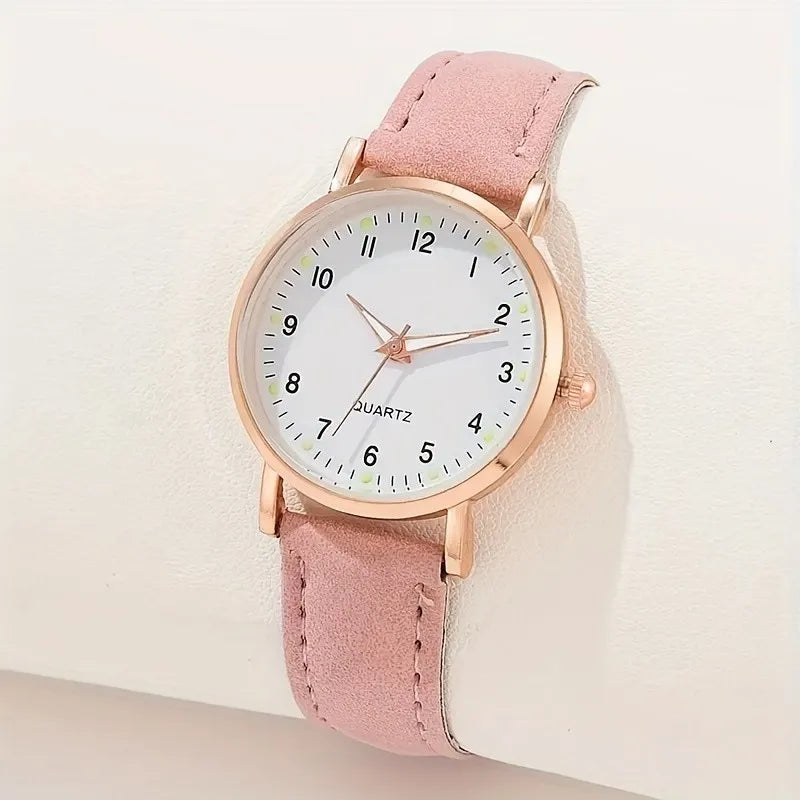 Kegllect 6pcs New  Pink Women's Round Dial Quartz Watch & Bracelets Set Gifts for Women Her NO BOX
