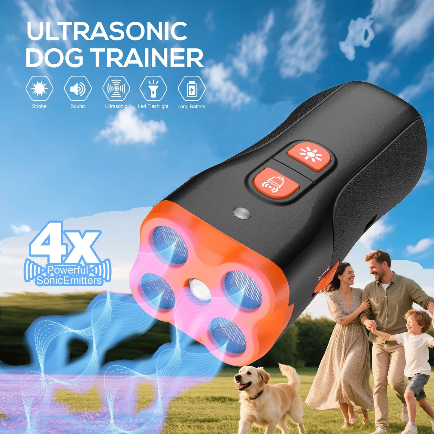 Dog Bark Deterrent Device, 4X Ultrasonic Anti Barking, Training Modes 50FT Range Barks No More Indoors Outdoors Behavior Corre