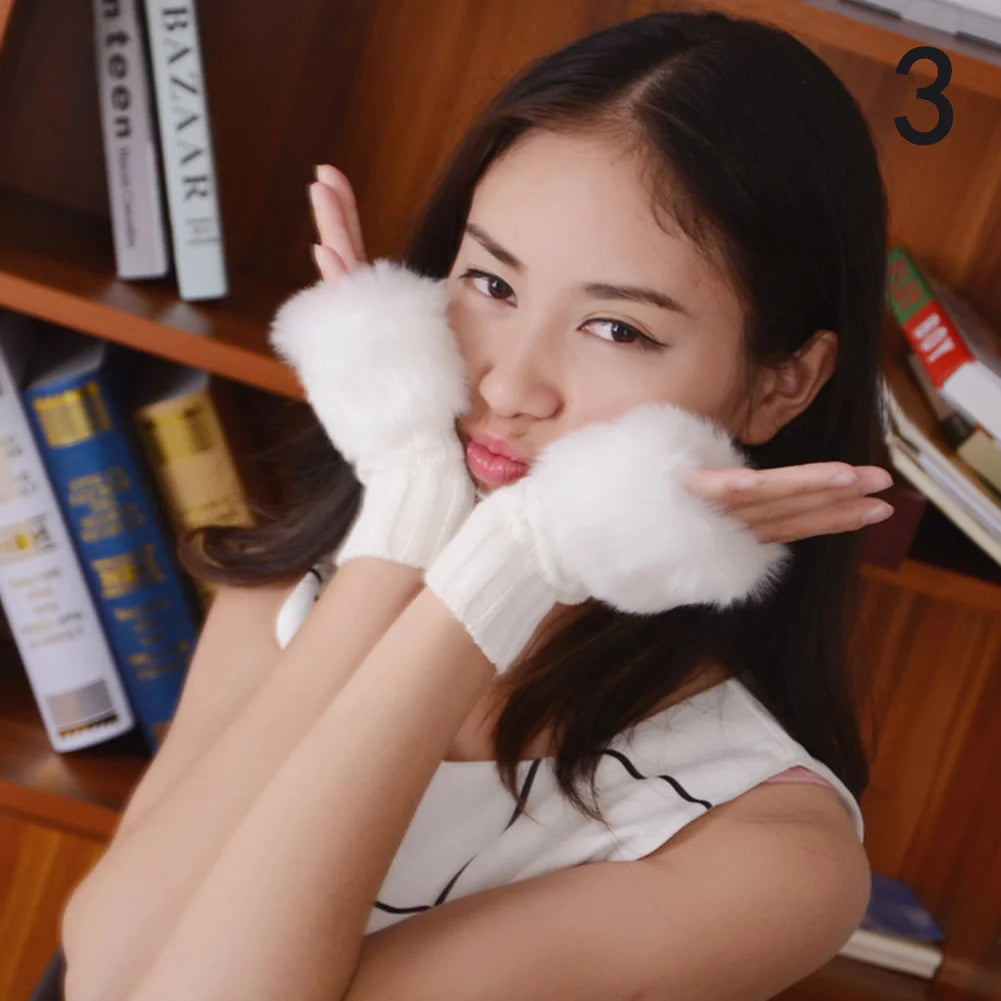 1 Pair Winter Warm Women Arm Warmer Faux Fur Soft Elastic Wrist Slap On Cuffs Arm Warmer Plush Thicken Accessories Gray White