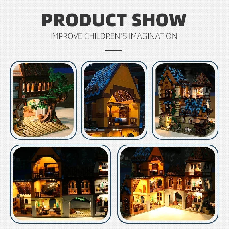 2843PCS Medieval Tavern Building Block Creative City Street View MOC Model Bricks Creative Desktop Ornaments Toys Gifts For Kids