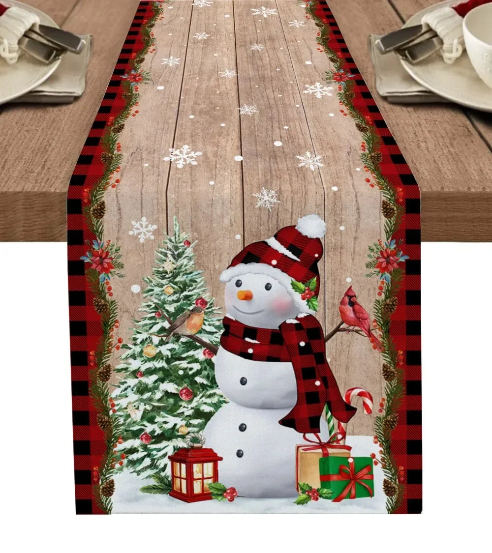 Christmas Tree Snowman Table Runners Kitchen Dining Table Decor Farmhouse Navidad Xmas Linen Table Runners Wedding Decor