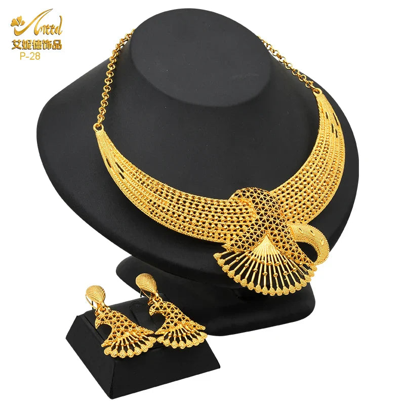 ANIID African 24K Gold Plated Jewelry Sets For Women 2PCS Set