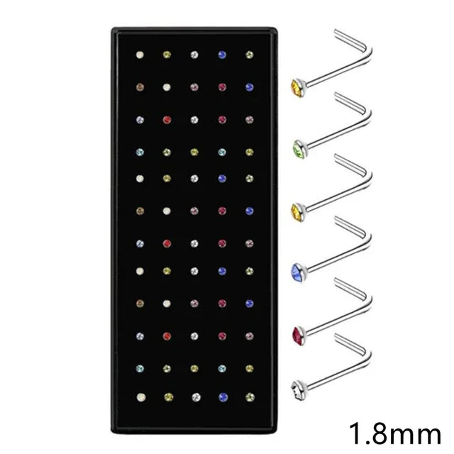 40/60pc Stainless Steel Straight L Nose Stud for Women Nose Ring Set