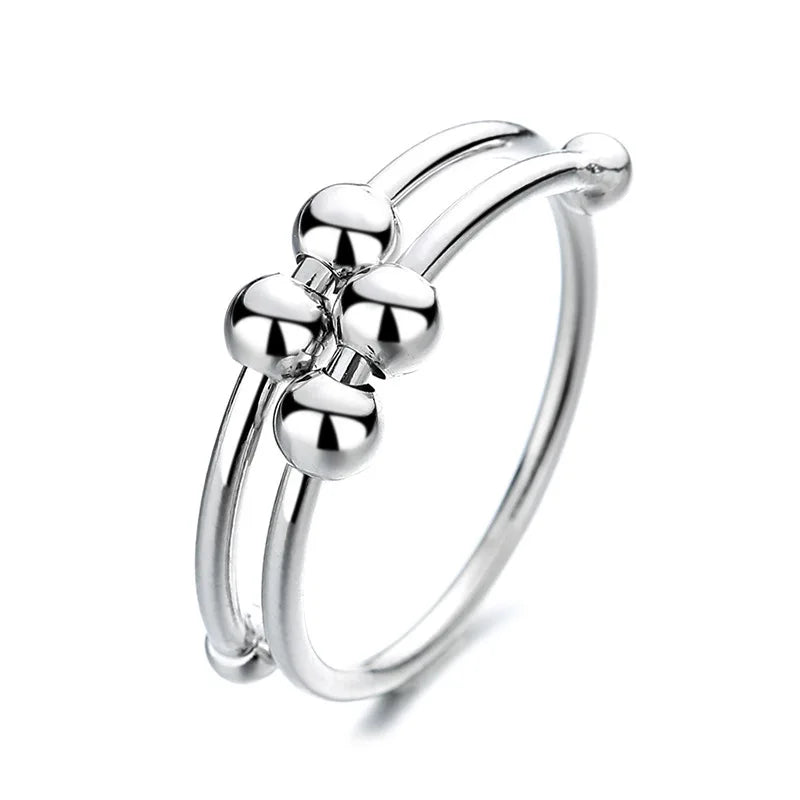 New Fidget Beads Rings for Women Men Rotate Freely Anti-stress Anxiety Ring Worry Stress Relief Jewelry Adjustable Stacking Ring