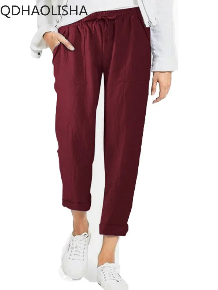 Women's Pants New In Korean Fashion Commuter High Waist Women Clothes Cotton Lace-up Pencil Wide Trousers Streetwear Black Pants