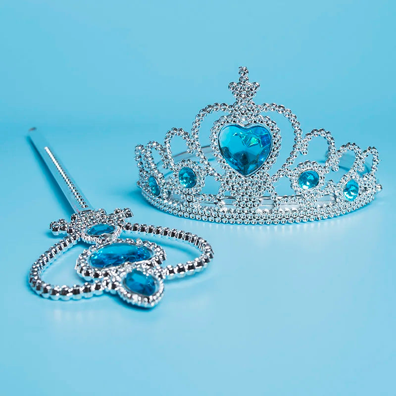 Girls Elsa  Kids Princess Accessories Set 2Pcs Crown Crystal Magic Stick for Child Cospaly Performance Costume Birthday Gifts