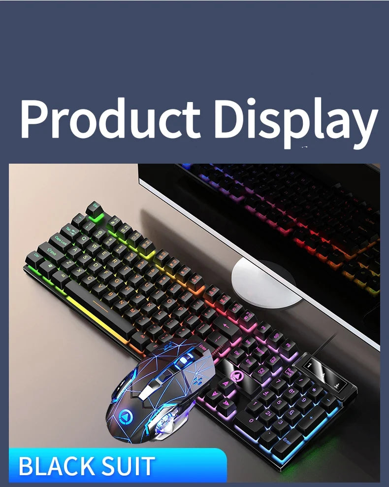 Wired Backlit Keyboard and Mouse Combo USB Ergonomic Mechanical Feel Gaming Office Keyboard Mouse Set for Desktop Laptop PC Home