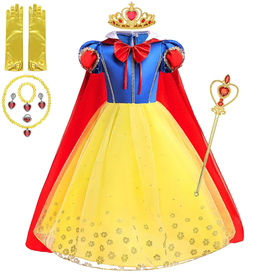 Disney 2024 Girls Costume Snow White Fancy Dress Kids Carnival Christmas Party Princess Children Birthday with Cloak Clothes
