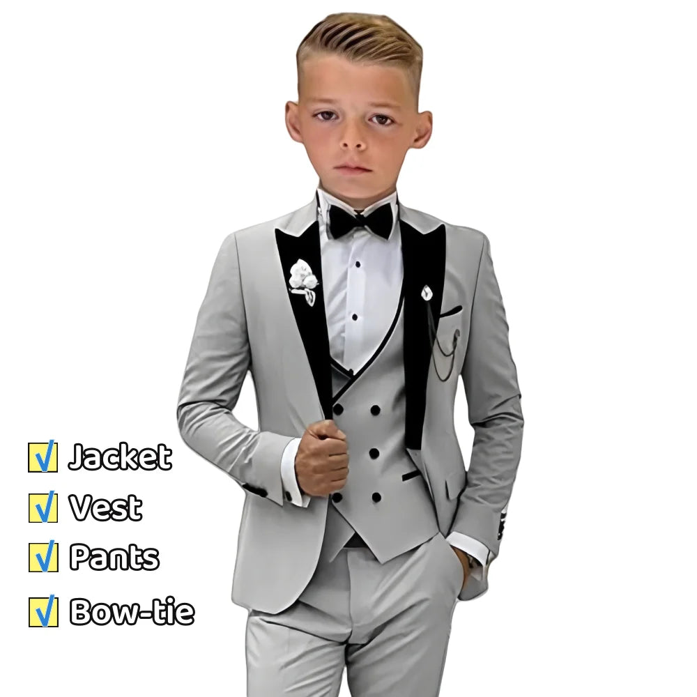 Autumn New Arrival Kids Formal Suit Set, 3 Pieces Velvet Notched Lapel Neck , Matching Vest and Pants, Boy's Tuxedo Set.