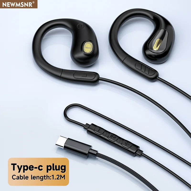YX2 Clip-on Wired Control Type C&3.5mm Headphones 9D Surround Sound Bass Earbuds Sports Gaming Headset ENC Earphones For Samsung