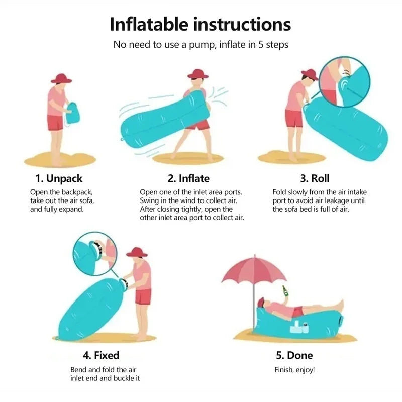 Portable Camping Lazy Inflatable Sofa Air Cushion PVC Lounger Seat Bean Bag Lounge Air Mattress Domestic Outdoor Ultralight Mat
