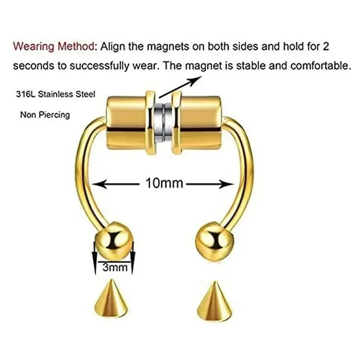 1/2/3/4/5pcs Fake Magnetic Stainless Steel Nose Rings, Non Piercing