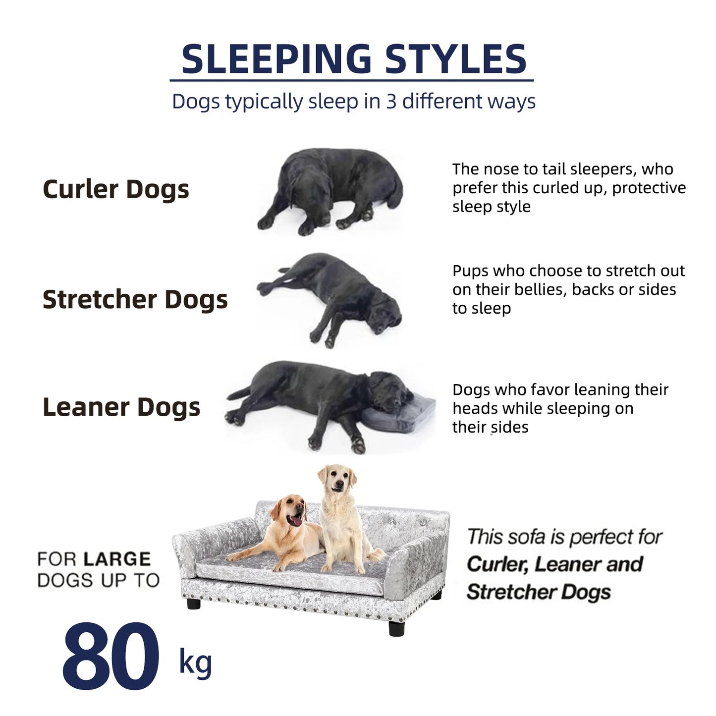 Luxury Velvet Tufted Dog Sofa Bed Large Elevated Pet Bed Upholstered Cushion Wooden Frame Raised Puppy Sofa Couch
