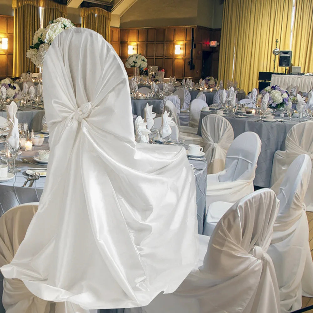BITFLY Self Tie Satin Chair Covers Wedding Banquet Party Decoration Annual Dinner Supplies Universal Home Decor