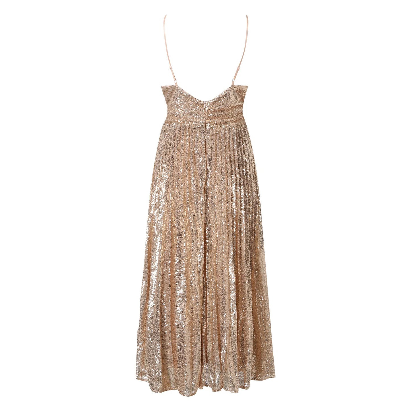 Luxury Sequin Long Dress For Wedding Guest Women's Spaghetti Strap High Waist Evening Party Dress A-Line Deep V-Neck Vestidos