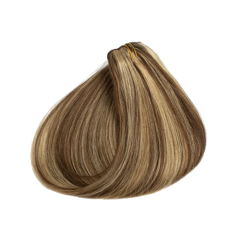 7Pcs 120G Clip In Hair Extensions 100% Human Hair Double Weft Remy Hair Extension Clip In Medium Brown Mix Dark Blonde For Girl