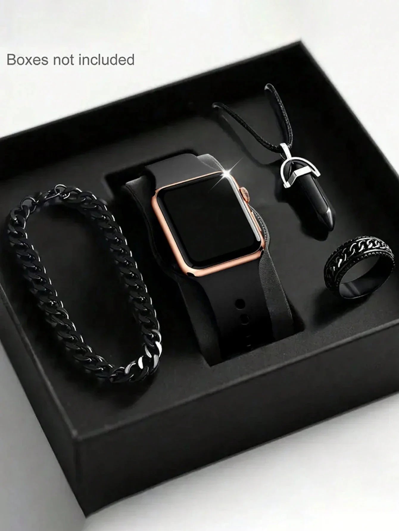 Men's LED Square Watch And Jewelry Set Birthday Gift Non-Smartwatch Box Not Included