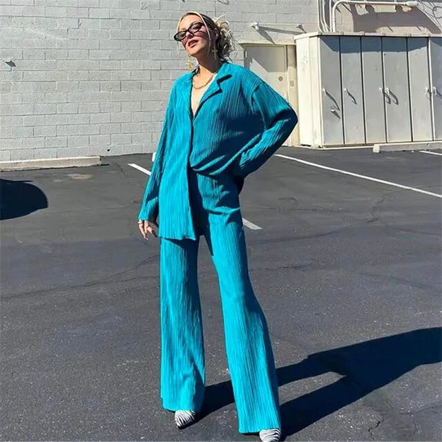 Women's Orange Long Sleeve Shirt Suit, Chiffon Tops, Wide Leg Pant, Sexy 2-Piece Set, Street Sweatsuit, Fitness Pit Strip Jacket