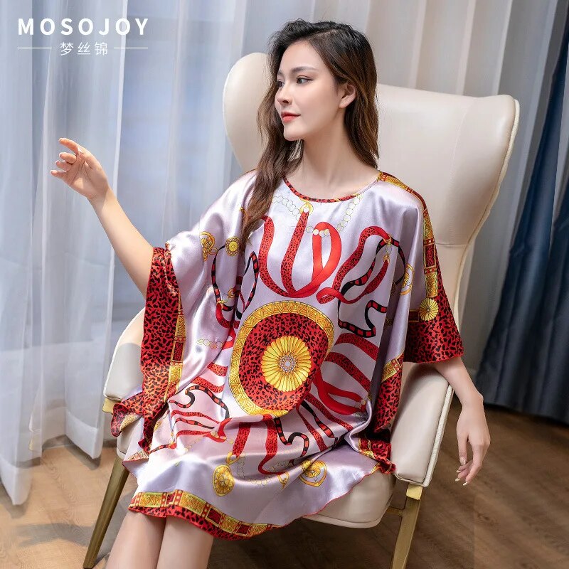 FZSLCYIYI Hot Sale Summer Fashion Lady Robe Chinese Women's Rayon Bath Gown Yukata Nightgown Novelty Print Night Dress