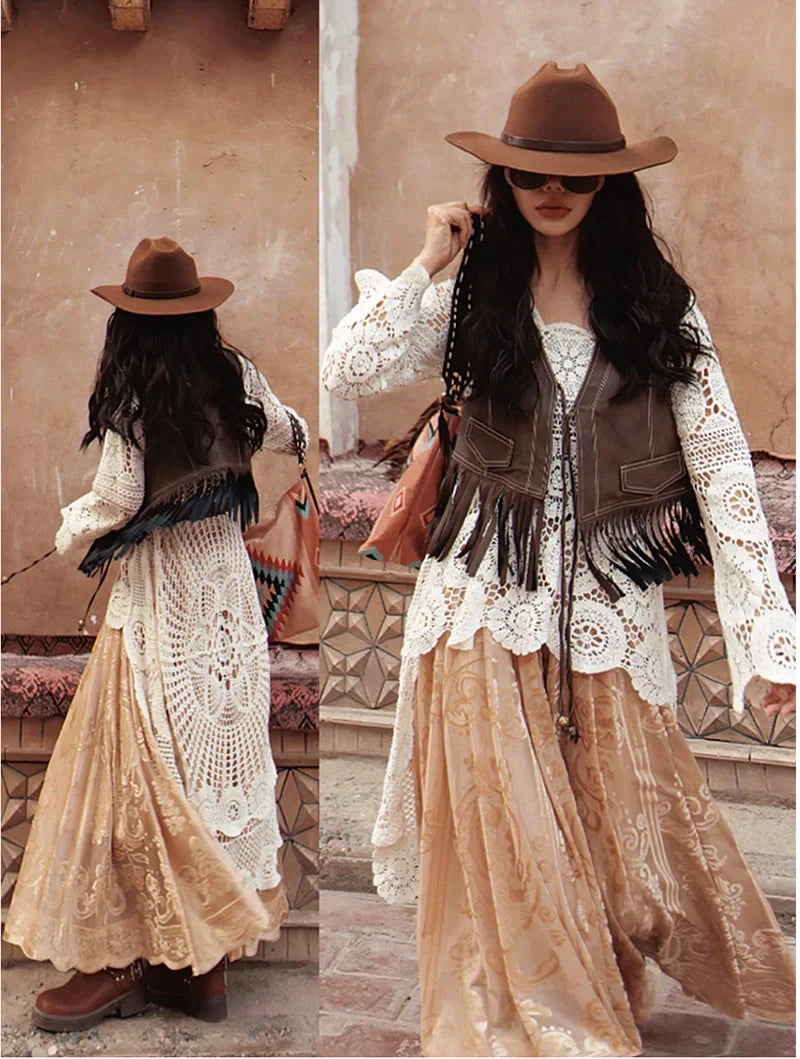 Knitted Beach Bikini Swimsuit Smock Dress Bikini Cover Up Pullover Boho Crochet Blouse Tops Women Tunic Robe Holiday Travel Wear