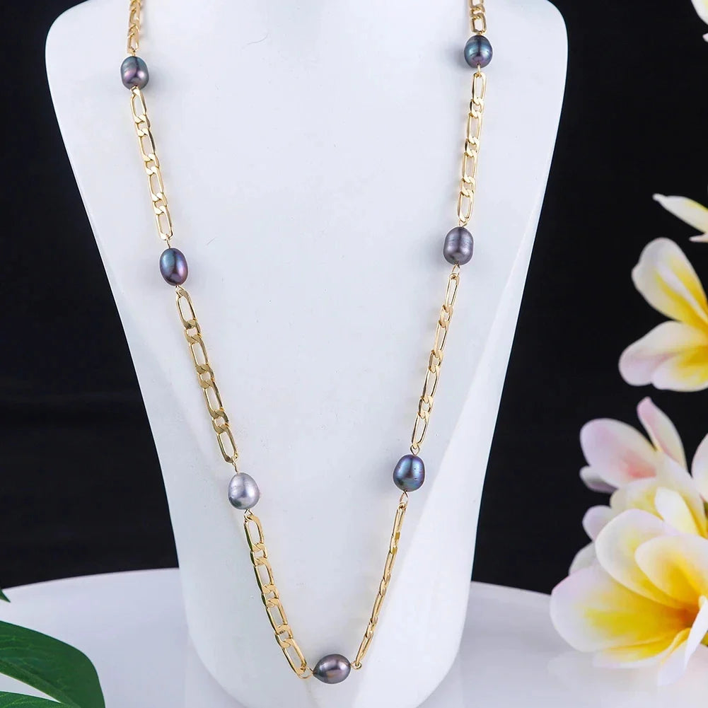 Imitation Tahitian Baroque Women's Jewelry Sets Chain Necklace with Pearls Freshwater Pearl Bracelets Neckalces Set for Women