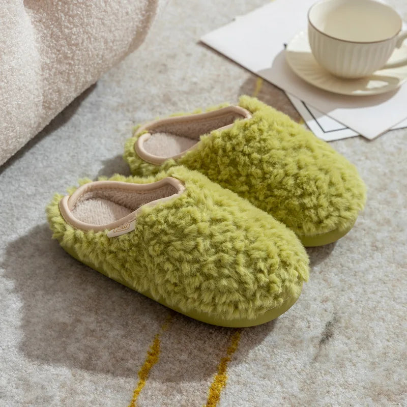 Japanese Simple Solid Color Home Slippers For Women Fluffy Winter Warm Indoor Bedroom Slides Female Furry Shoes
