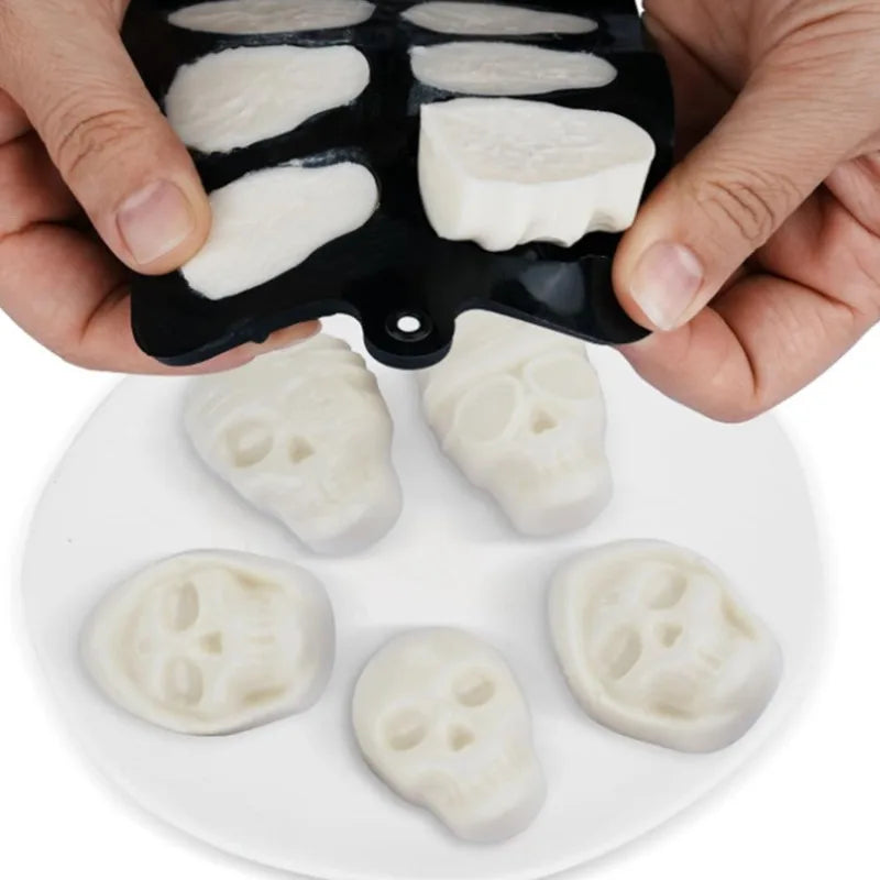 10 Grid Skull Ice Cube Mold for Halloween, Kitchen Baking Tools Reusable, Silicone Mold for Chocolate Candy, Ice Cream Mold.