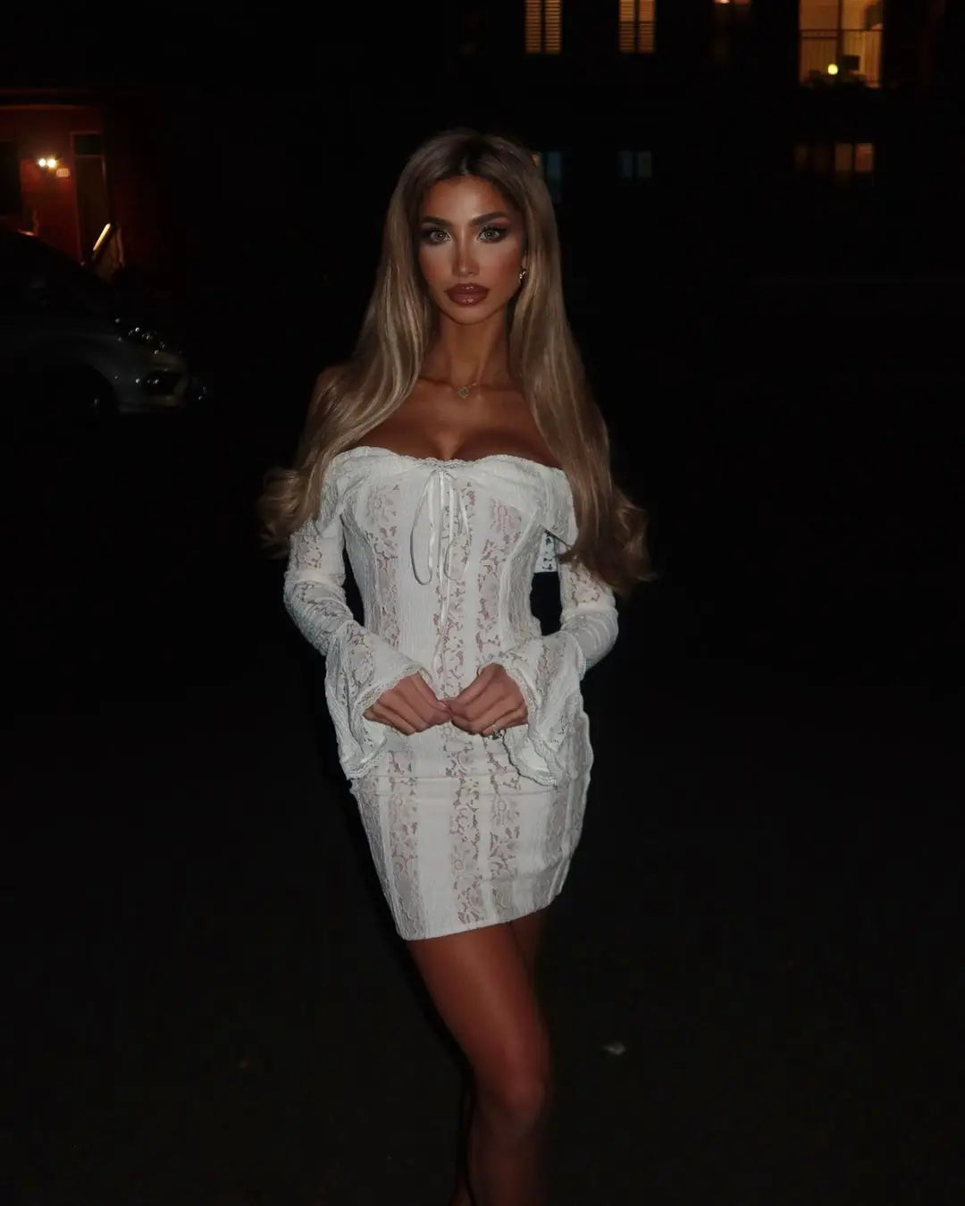 Hollow Out Lace Backless Slim Long Dress Women Strapless Lace Up Off Shoulder Dresses Chic 2025 New Sexy Female Party Club Robes