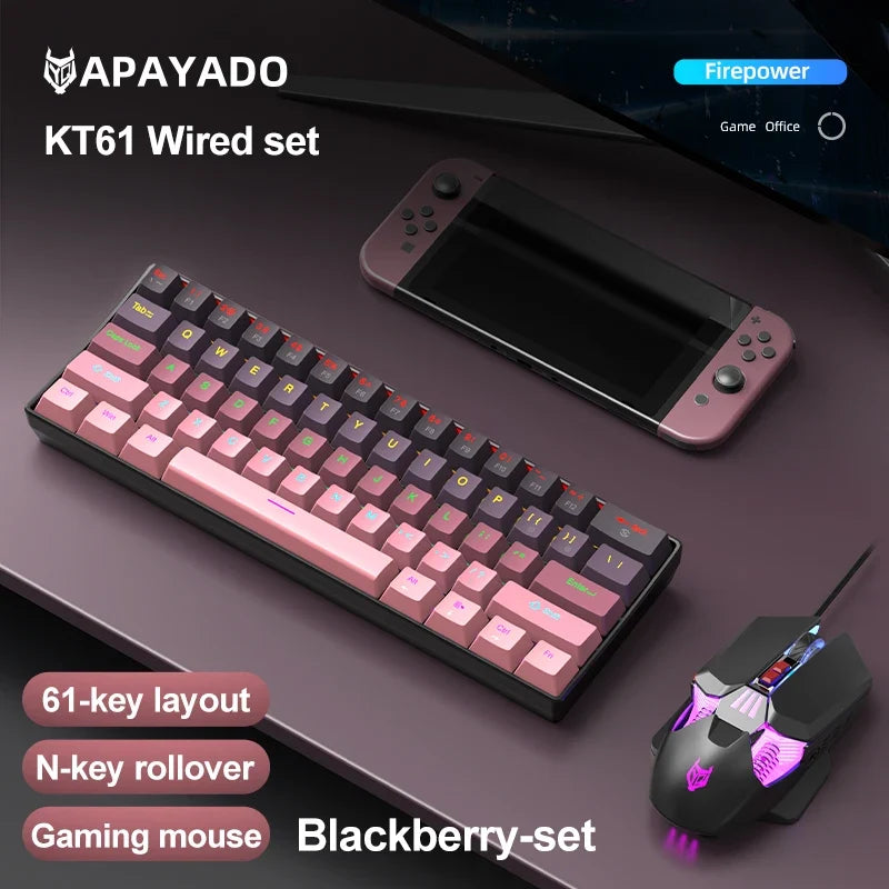 Mechanical keyboard and mouse set, 60% Portable Mini Wired Keyboard and Mouse combos, 61 Keys Phantom RGB keyboard and mouse kit