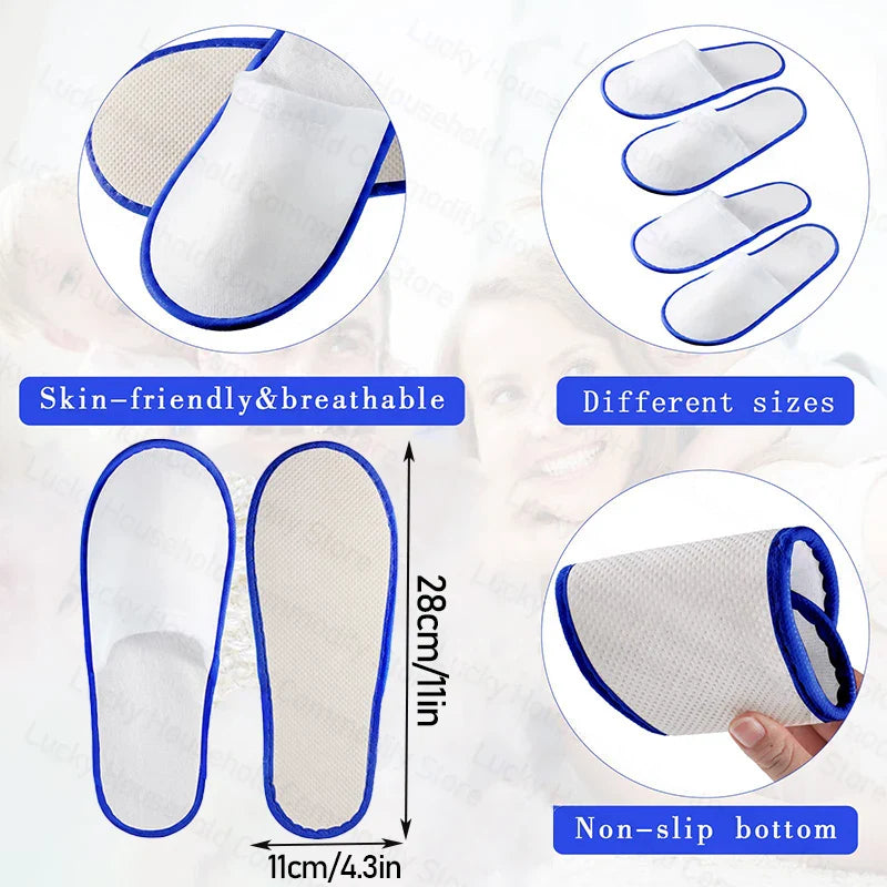 12-320Pairs Disposable Hotel Slippers Customized Wedding Slippers Non-Slip Brushed Slipper Unisex Guest Slippers for Travel/Home