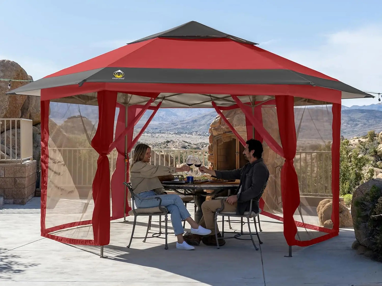 16x16 Pop up Gazebo with Mosquito Nettings, Patented Center Lock 6-Sided Portable Gazebo, 300D Silver-Coated Fabric UV Resistant