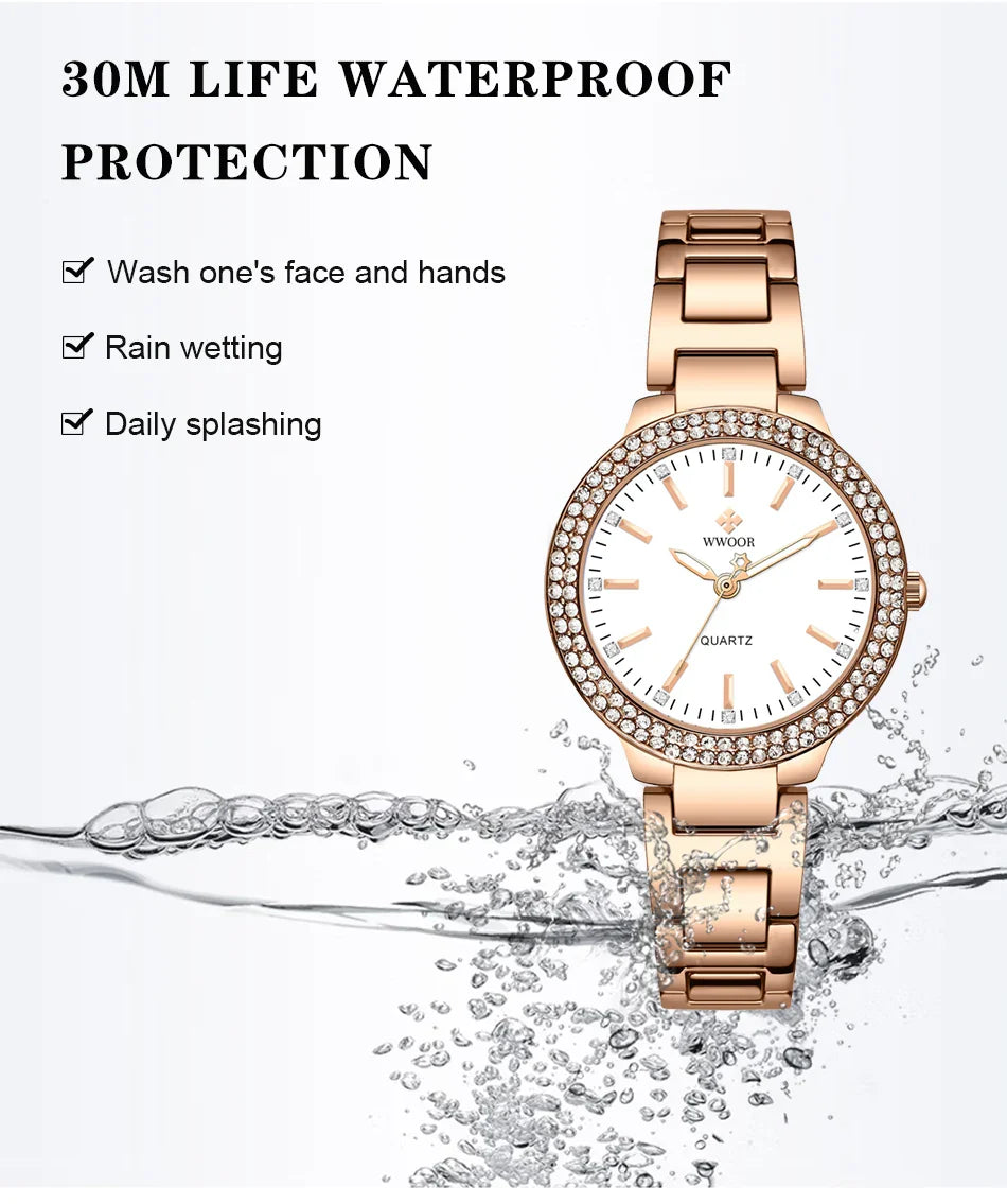 WWOOR New Women's Watches Fashion Crystal Diamond Ladies Quartz Wristwatch For Woman Relogio Feminino Female Montre Reloj Mujer
